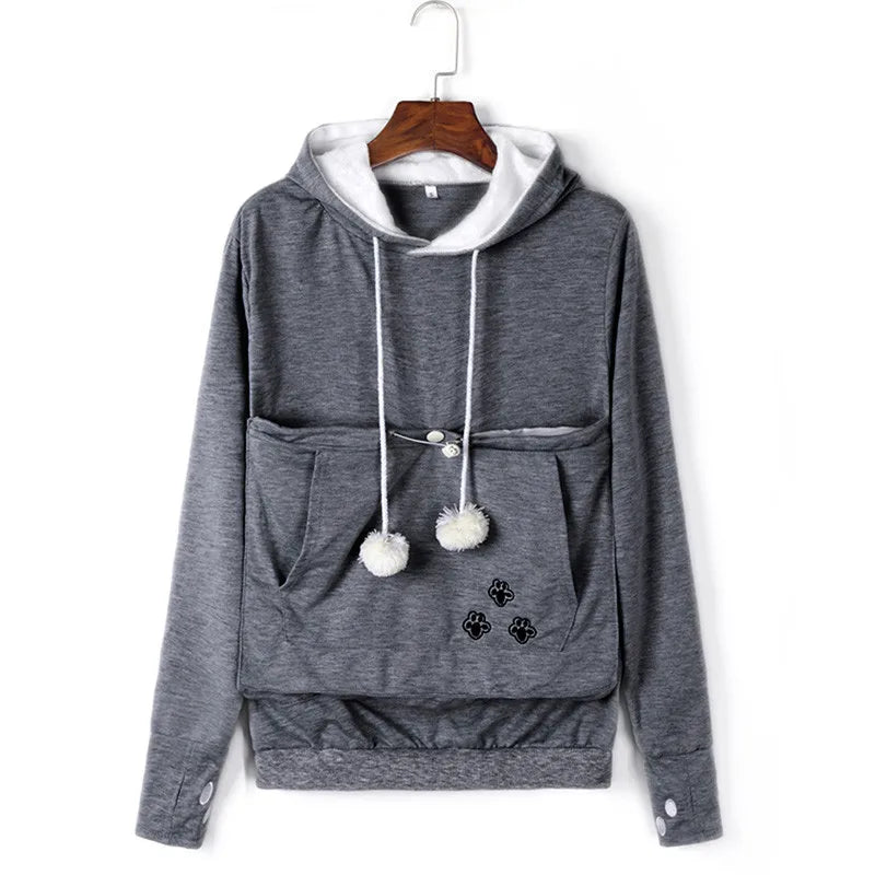 Mewgaroo Cat Lovers Hoodies Women Pet Hooded Casual Kangaroo Cat Sweatshirt for Women Pouch Hoodie Big Size Hoody Ladies Tops