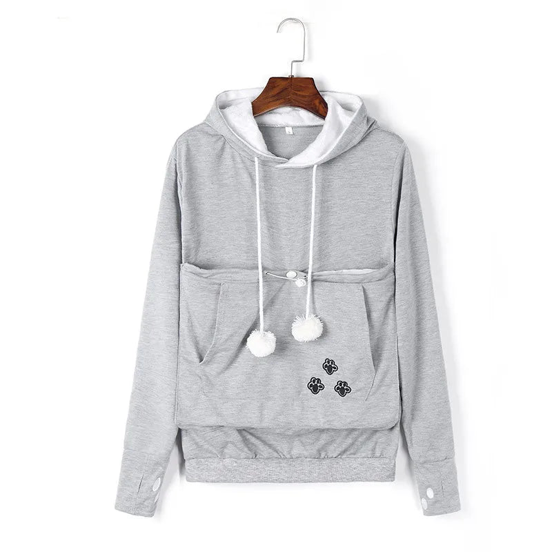 Mewgaroo Cat Lovers Hoodies Women Pet Hooded Casual Kangaroo Cat Sweatshirt for Women Pouch Hoodie Big Size Hoody Ladies Tops