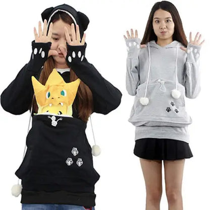 Mewgaroo Cat Lovers Hoodies Women Pet Hooded Casual Kangaroo Cat Sweatshirt for Women Pouch Hoodie Big Size Hoody Ladies Tops
