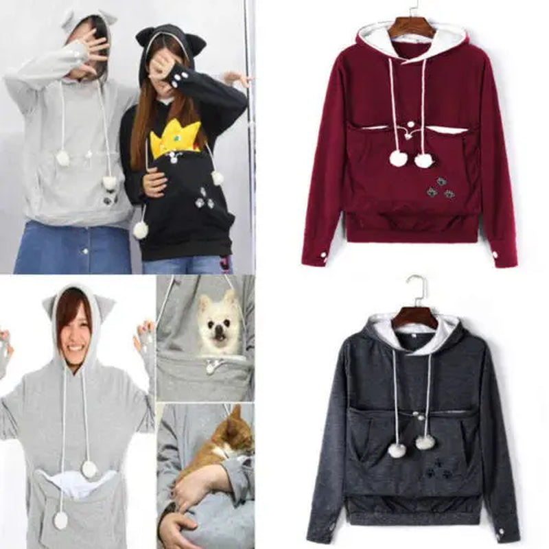 Mewgaroo Cat Lovers Hoodies Women Pet Hooded Casual Kangaroo Cat Sweatshirt for Women Pouch Hoodie Big Size Hoody Ladies Tops
